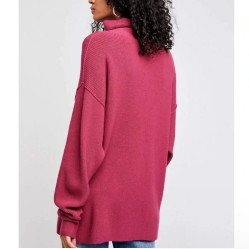 Free People Small Softly Structured Knit‎ Tunic Sweater Berry Oversized Preppy